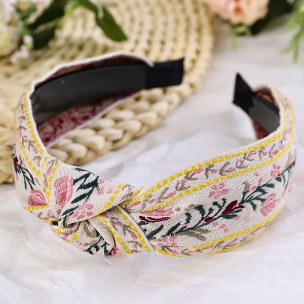 Headband-Top Knot Embroidered Boho