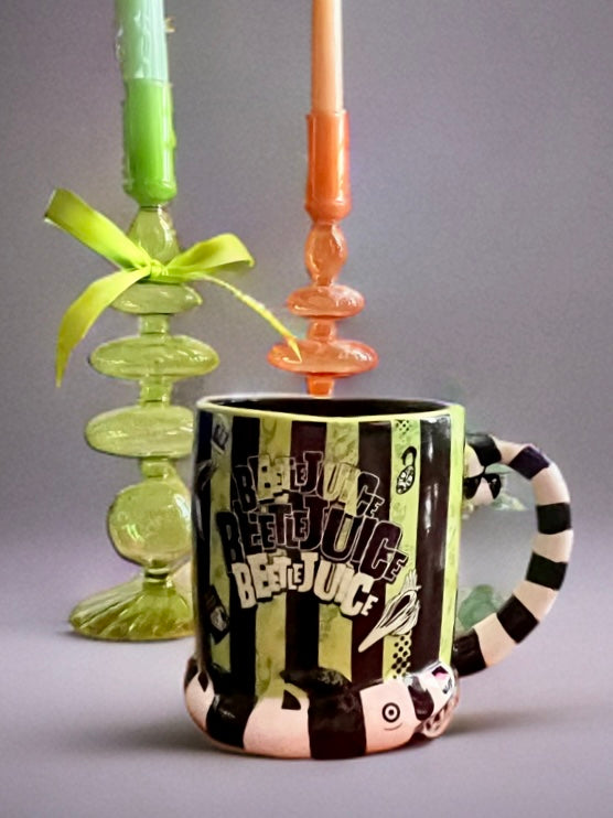 Beetlejuice Stripes and Names Ceramic 3D Sculpted Mug