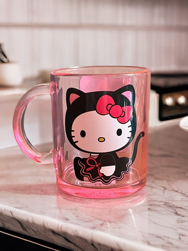 HELLO KITTY HALLOWEEN BLACK CAT 17.5oz Glass Coffee Mug