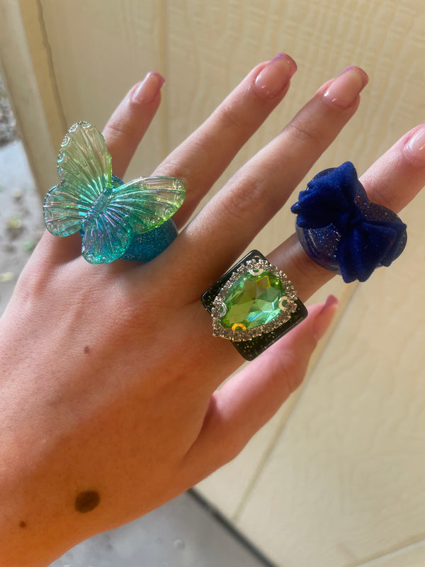 Blue-Resin Charm Rings