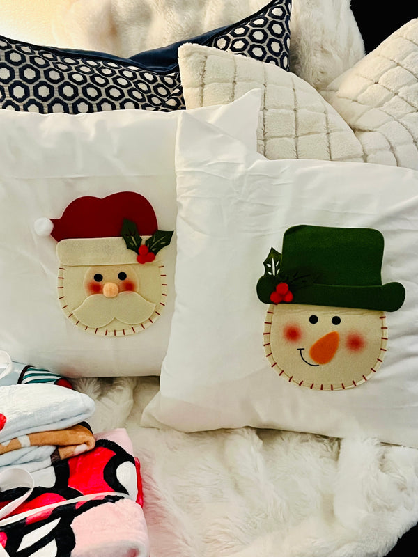 Santa and Snowman, Velvet Pillow Cover