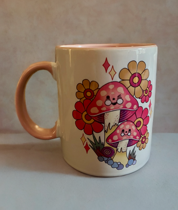 Retro Groovy Mushroom Pink-Mug