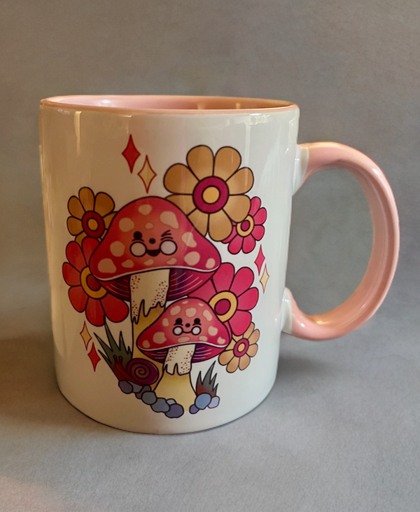 Retro Groovy Mushroom Pink-Mug