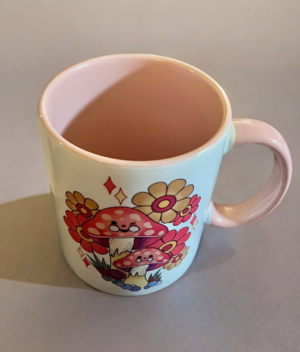 Retro Groovy Mushroom Pink-Mug