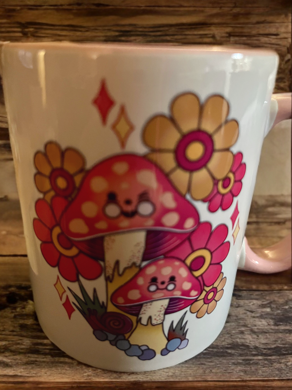 Retro Groovy Mushroom Pink-Mug