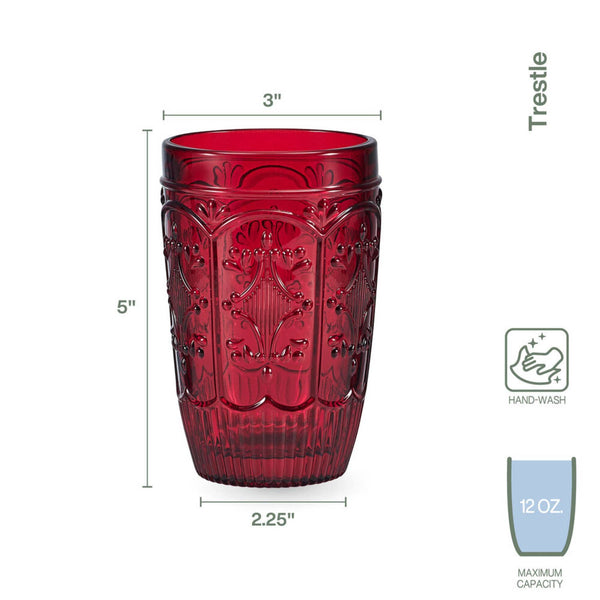 Fitz & Floyd Trestle Red 12OZ HiBall Glass