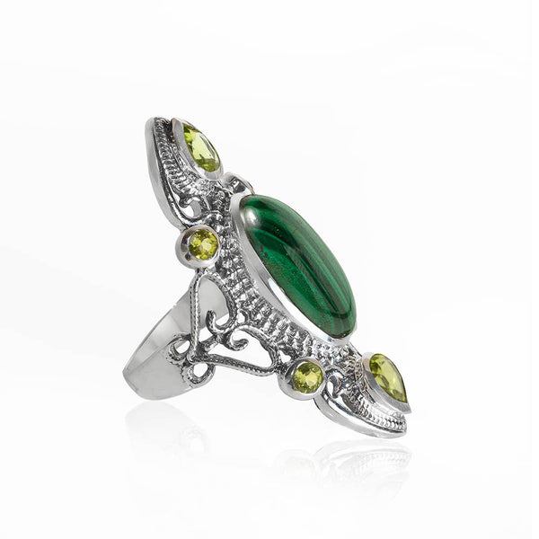 Tiramisu - Malachite Peridot 925 Sterling Silver Cocktail Ring