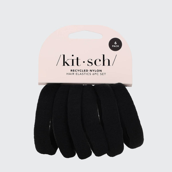 KITSCH - Recycled Nylon Thick Hair Elastics 6pc Set- Black