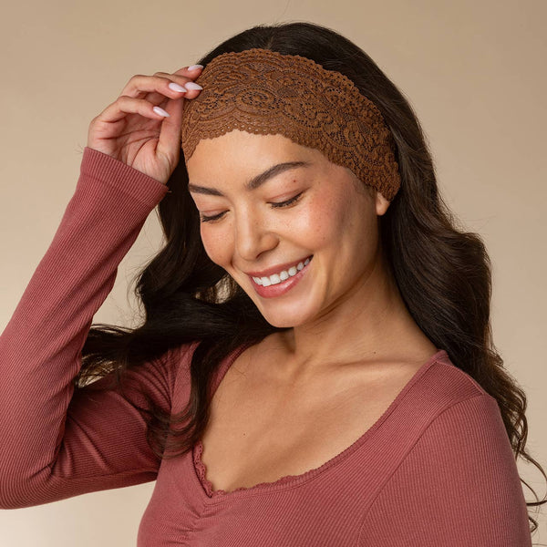 KITSCH - Wide Lace Elastic Headbands 2pc Set - Mocha & Chocolate