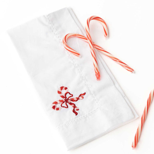 8 Oak Lane - Candy Cane Embroidered Dinner Napkin