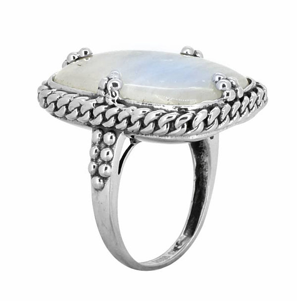 Rainbow Moonstone Solid 925 Sterling Silver Statement Ring: 8