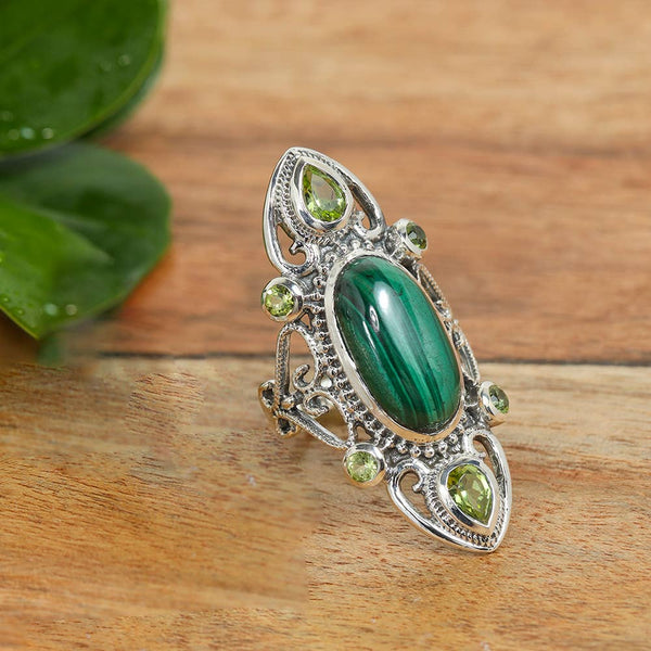 Tiramisu - Malachite Peridot 925 Sterling Silver Cocktail Ring