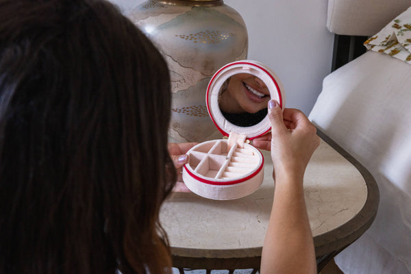 Living Royal - Velvet Jewelry Zip Case / Travel Organizer - Cherries -Cream