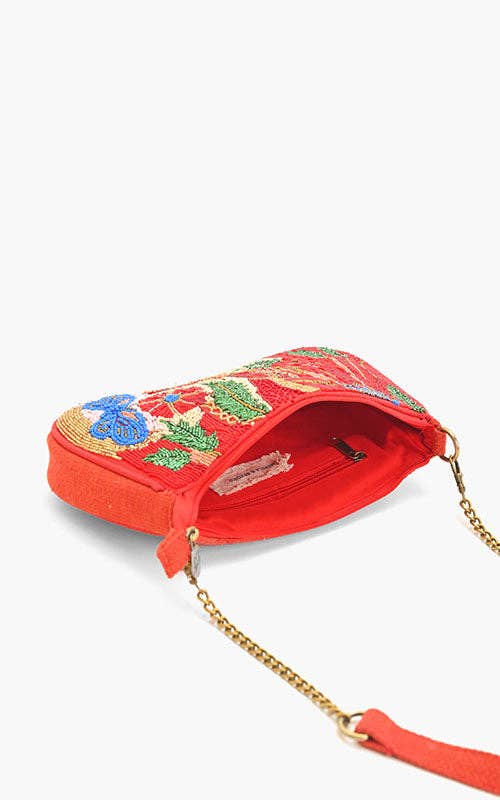 Vermilion Butterfly Bloom Handmade Shoulder Bag