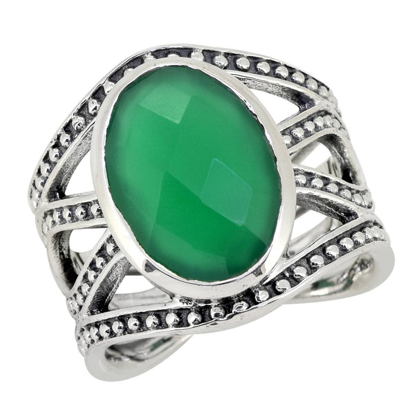 Green Onyx 925 Sterling Silver Wide Band Designer Ring:
