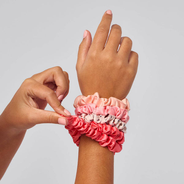 KITSCH - Ruched Satin Scrunchies 5pc Set - Assorted Cherry Blossom