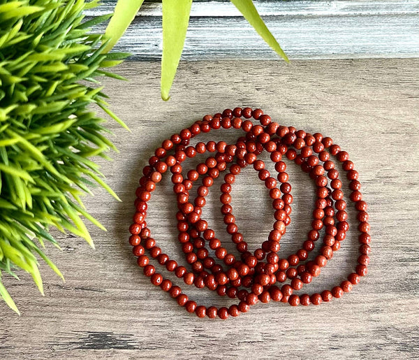 Natural Red Jasper 4mm 7.5” Crystal Stretch Bracelet