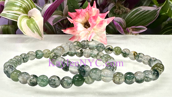 Moss Agate 6mm 7.5” Crystal Healing Stretch Bracelet