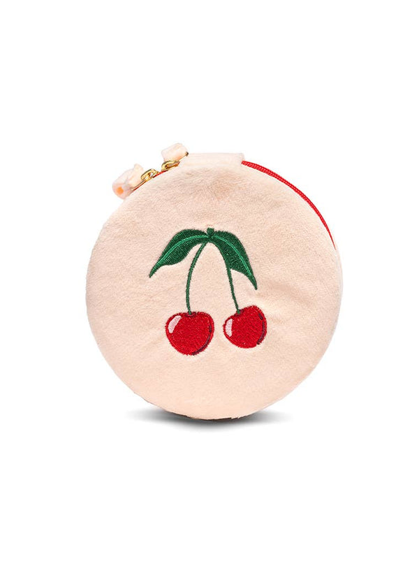 Living Royal - Velvet Jewelry Zip Case / Travel Organizer - Cherries -Cream