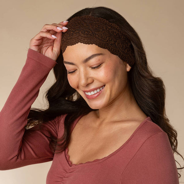 KITSCH - Wide Lace Elastic Headbands 2pc Set - Mocha & Chocolate