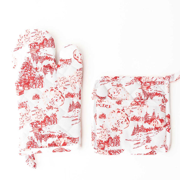 8 Oak Lane - Santa Toile Oven Mitt Set