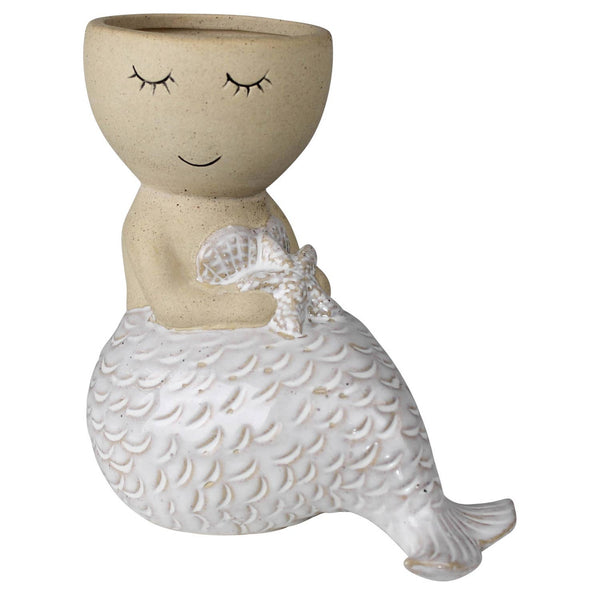 Mermaid Cachepot, Ceramic: Ceramic / White