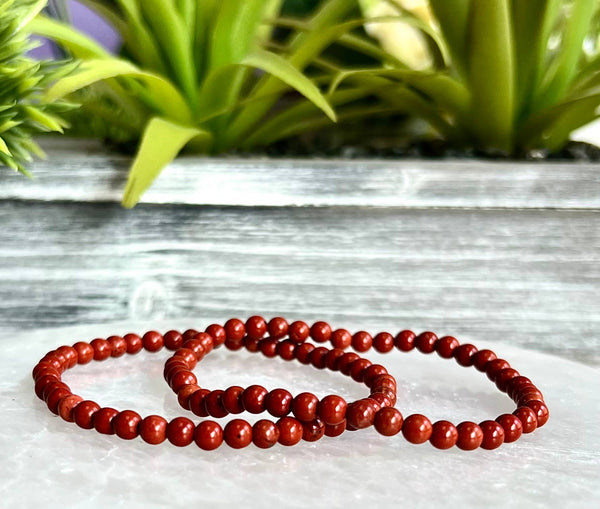 Natural Red Jasper 4mm 7.5” Crystal Stretch Bracelet