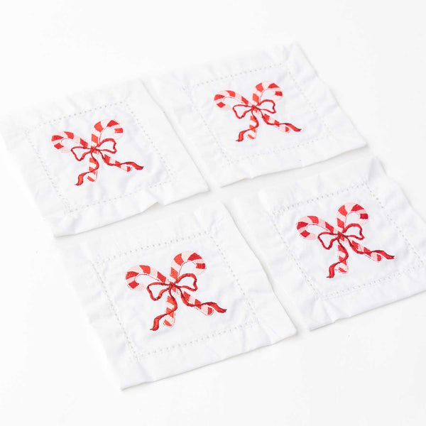 8 Oak Lane - Candy Cane Embroidered Cocktail Napkin Boxed Set