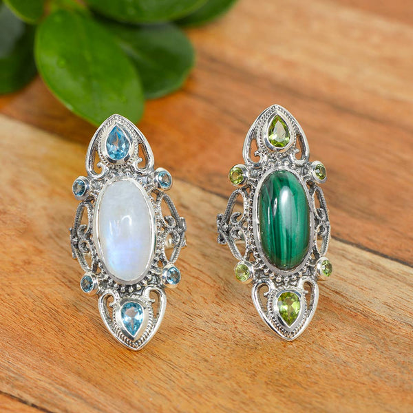 Tiramisu - Malachite Peridot 925 Sterling Silver Cocktail Ring