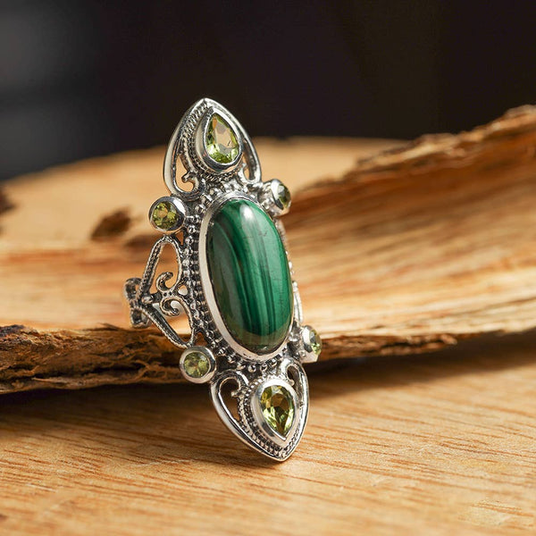 Tiramisu - Malachite Peridot 925 Sterling Silver Cocktail Ring