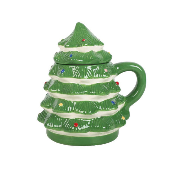 Green Christmas Tree Mug with Lid