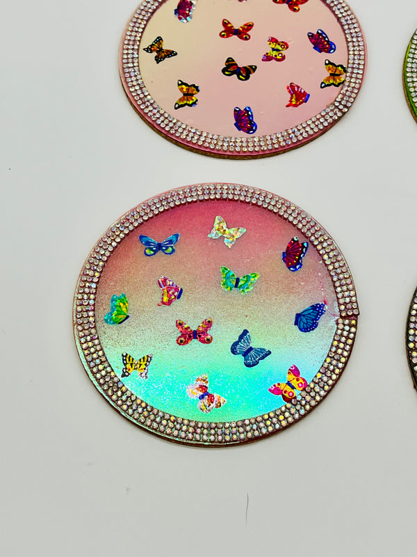 Retro Embellished Butterfly Coasters