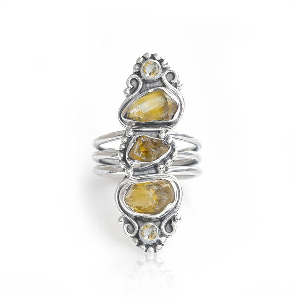 Crystal Ring - Yellow Citrine Handcrafted Sterling Silver-Size 6
