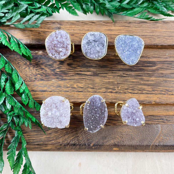 Crystal Ring - Natural Druzy Statement Wire Ring