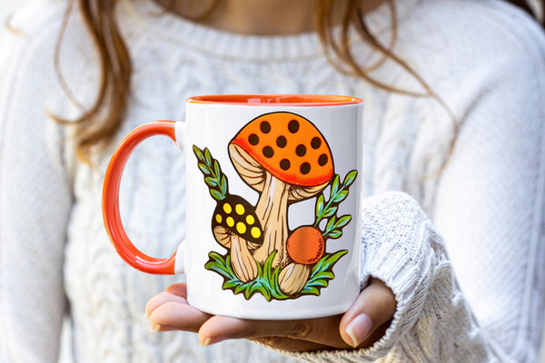 Mugs - Vintage Mushroom Mug with Orange Handle