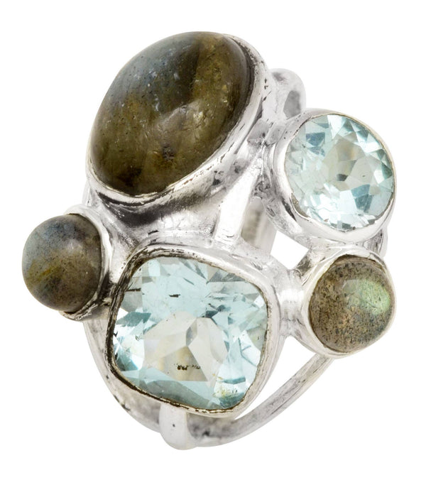 Crystal Ring - Labradorite & Blue Topaz Sterling Silver Split Shank Ring